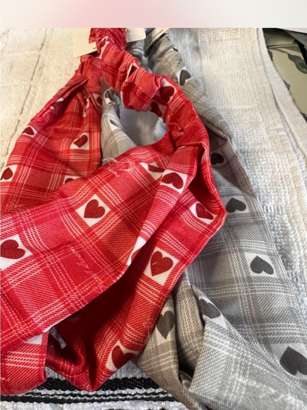 Heart Plaid Headwraps - Red and Gray